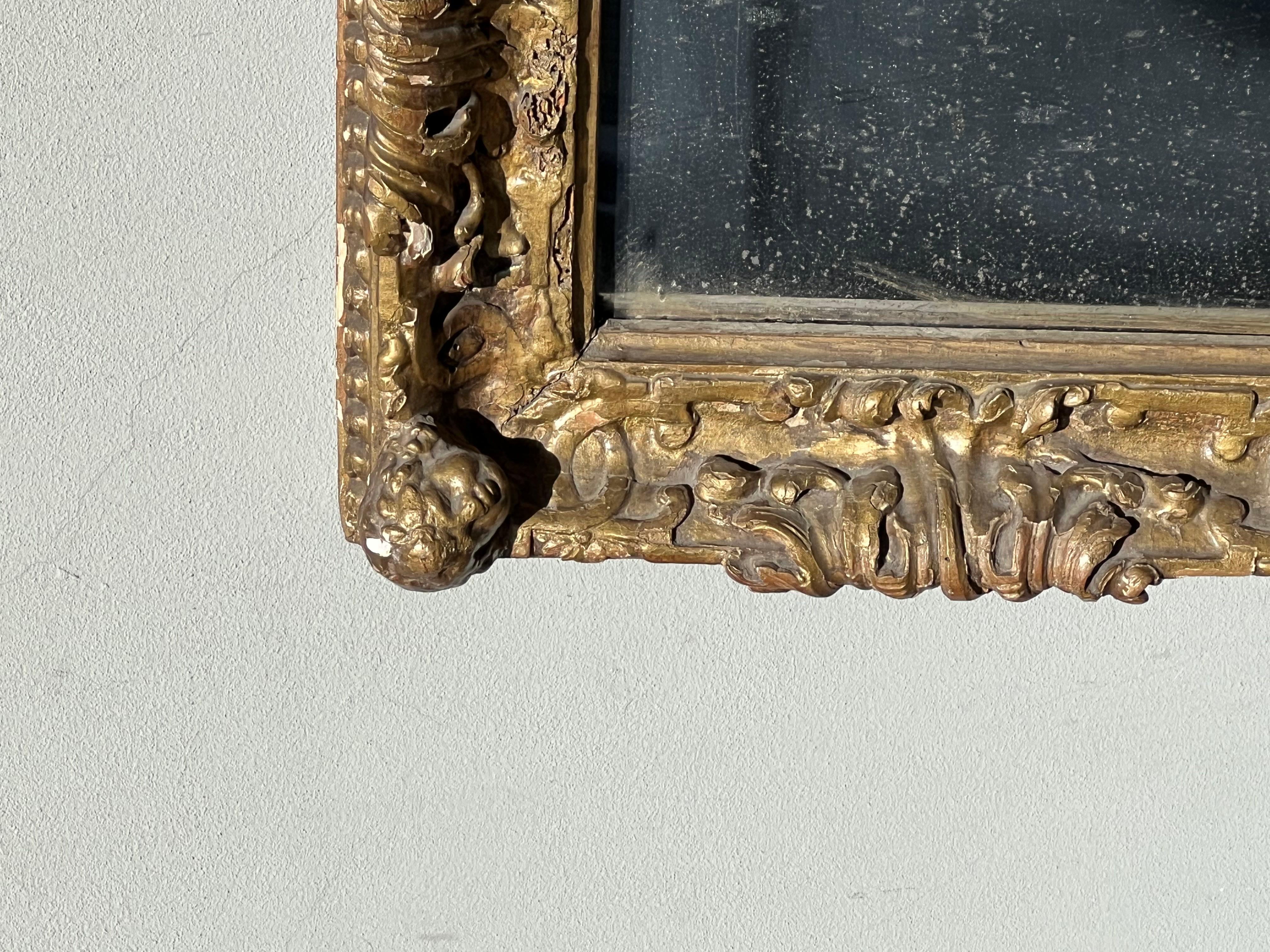 Antica Specchiera Quadrata in Oro Zecchino, Putti, Mirror, Specchiera For Sale 6