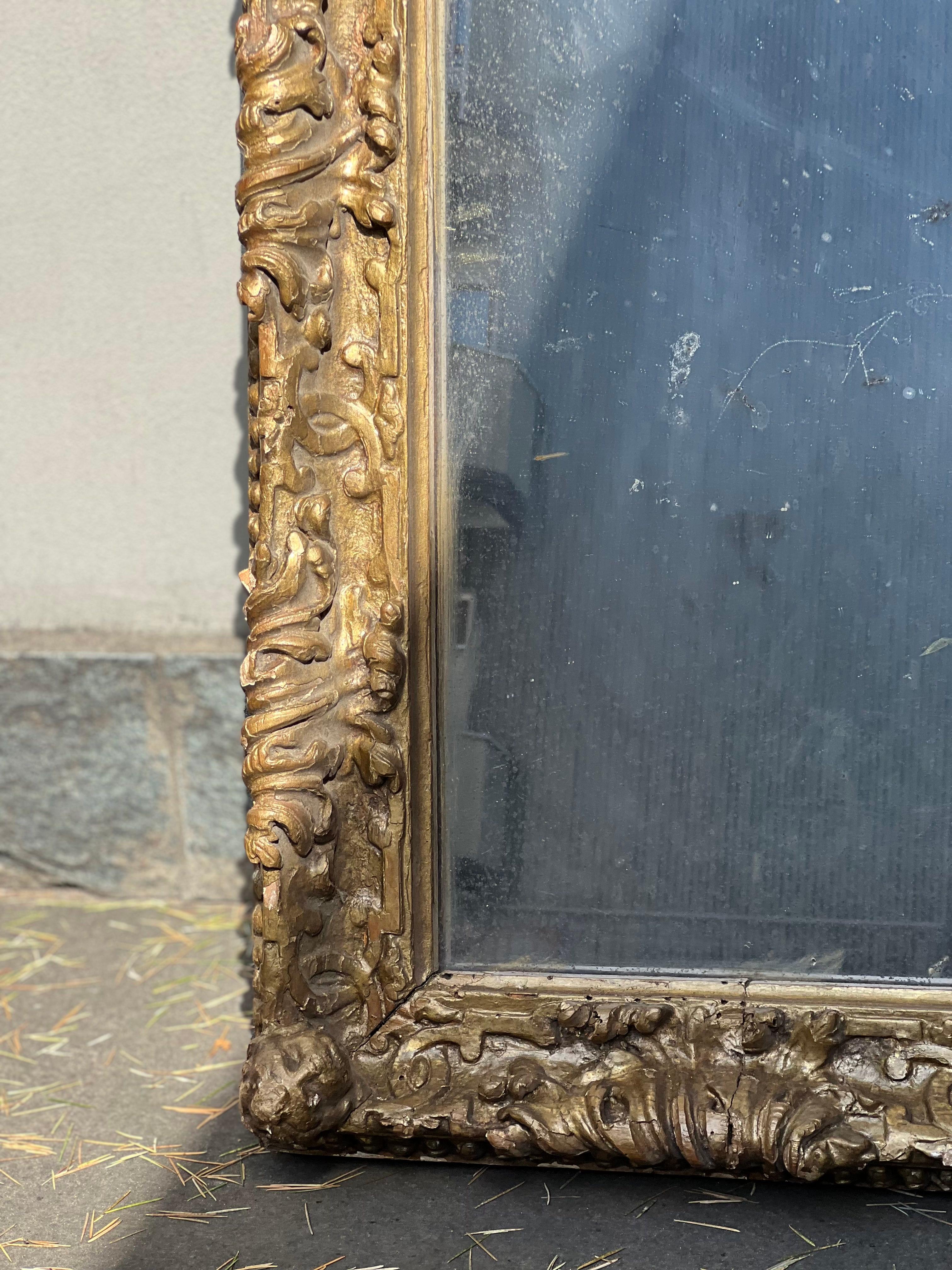 Italian Antica Specchiera Quadrata in Oro Zecchino, Putti, Mirror, Specchiera For Sale