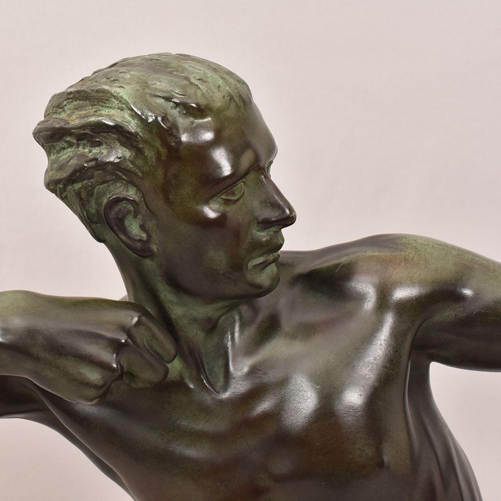 Metallo Antiche Sculture Antimonio, Guerriero, Arciere, Max Le Verrier, Art Deco. in vendita