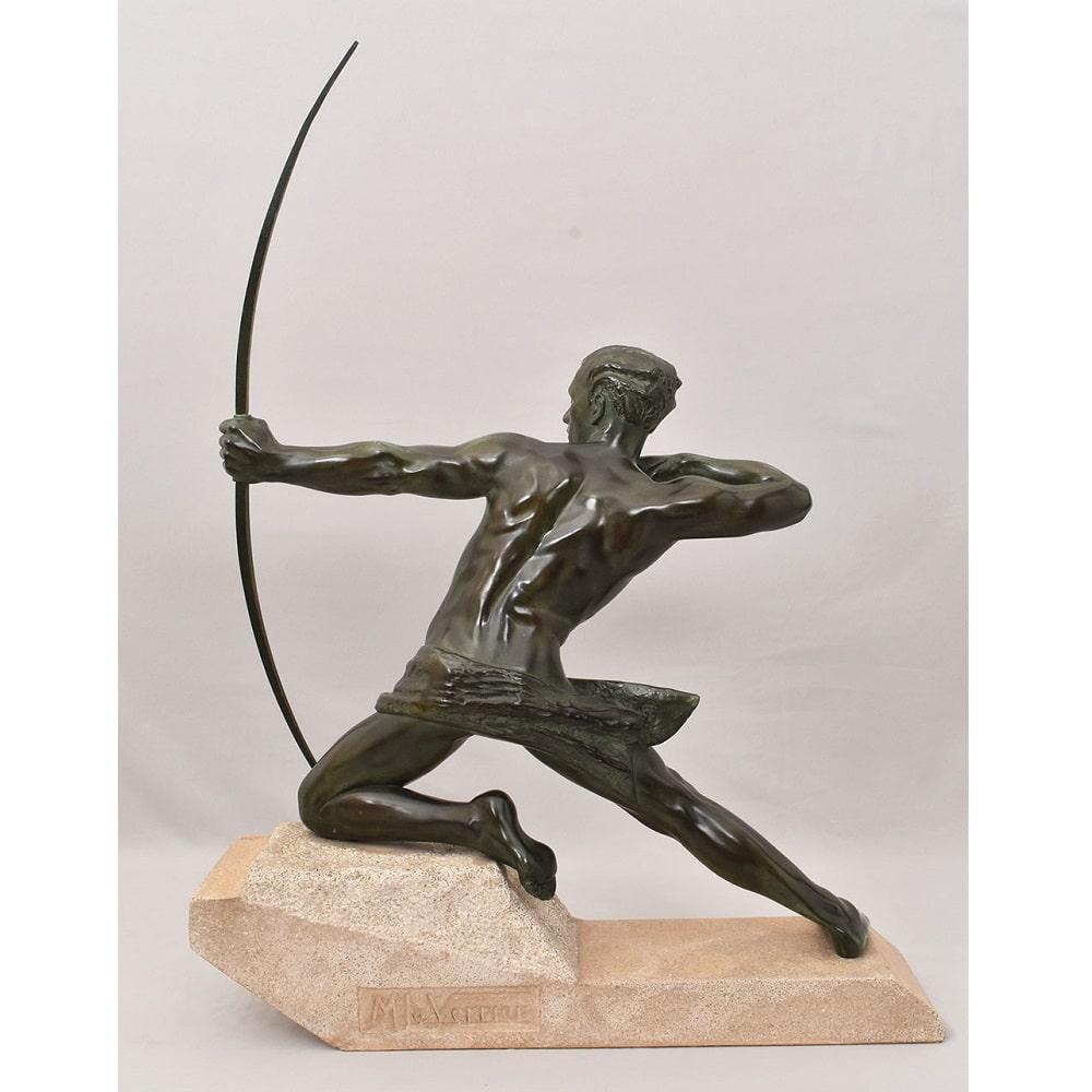 Antiche Sculture Antimonio, Guerriero, Arciere, Max Le Verrier, Art Deco. in vendita 1