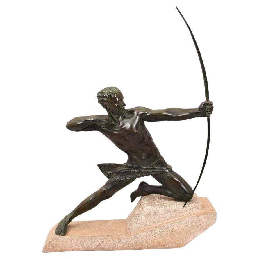 Sculptures antiques en antimoine, Guerrier, Archer, Max Le Verrier, Art Deco.