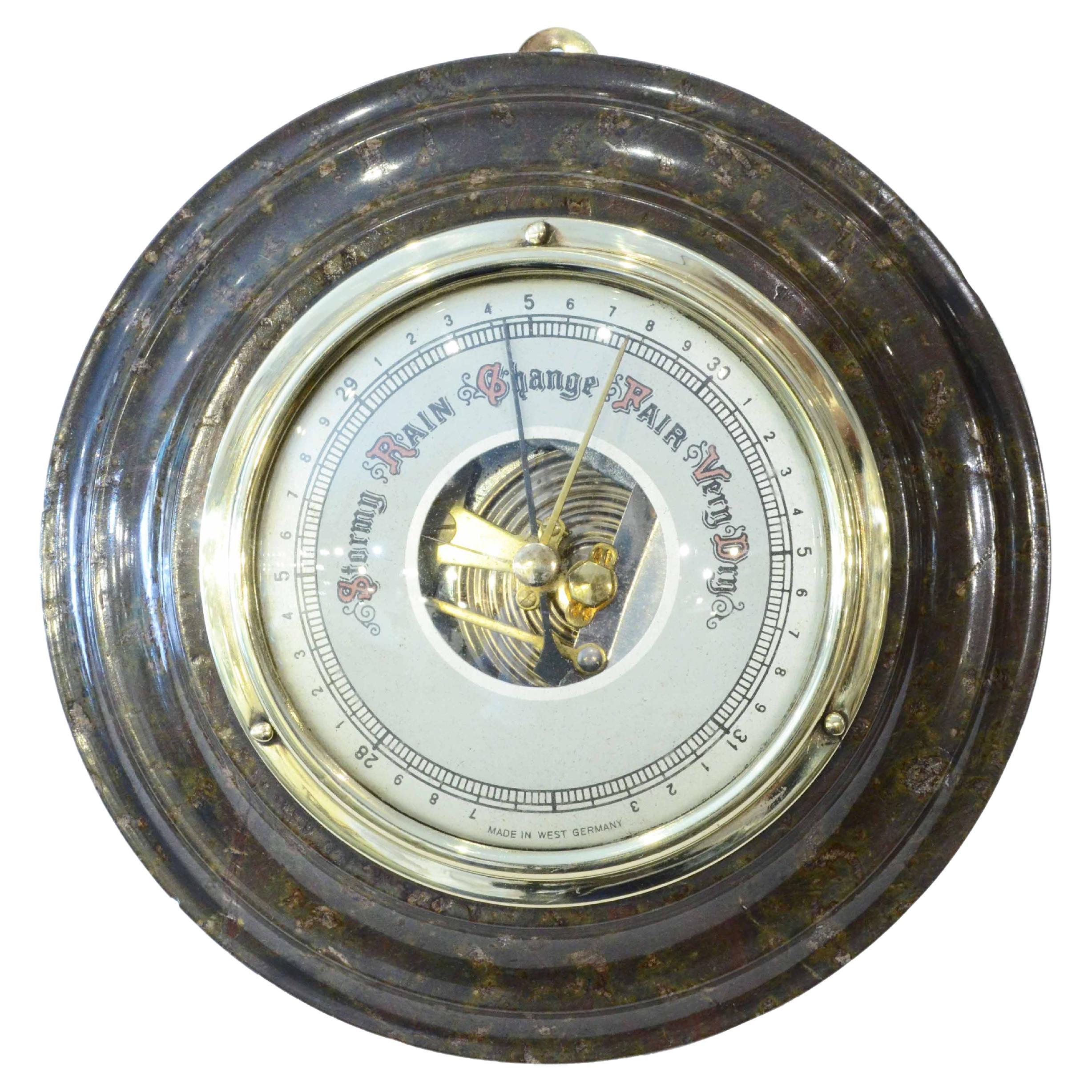 Antique German aneroid barometer from the early 1900s made of turned marble. For Sale