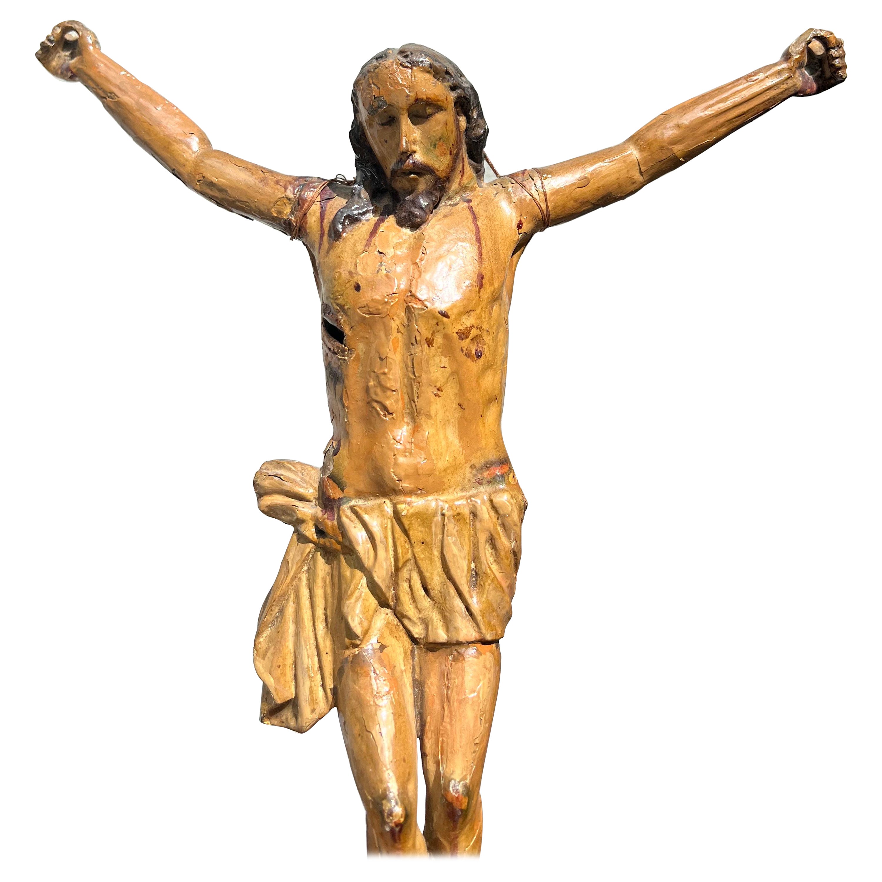 Antico Crocefisso Ligneo - policromo - buone condizioni - vari restauri - XVIII