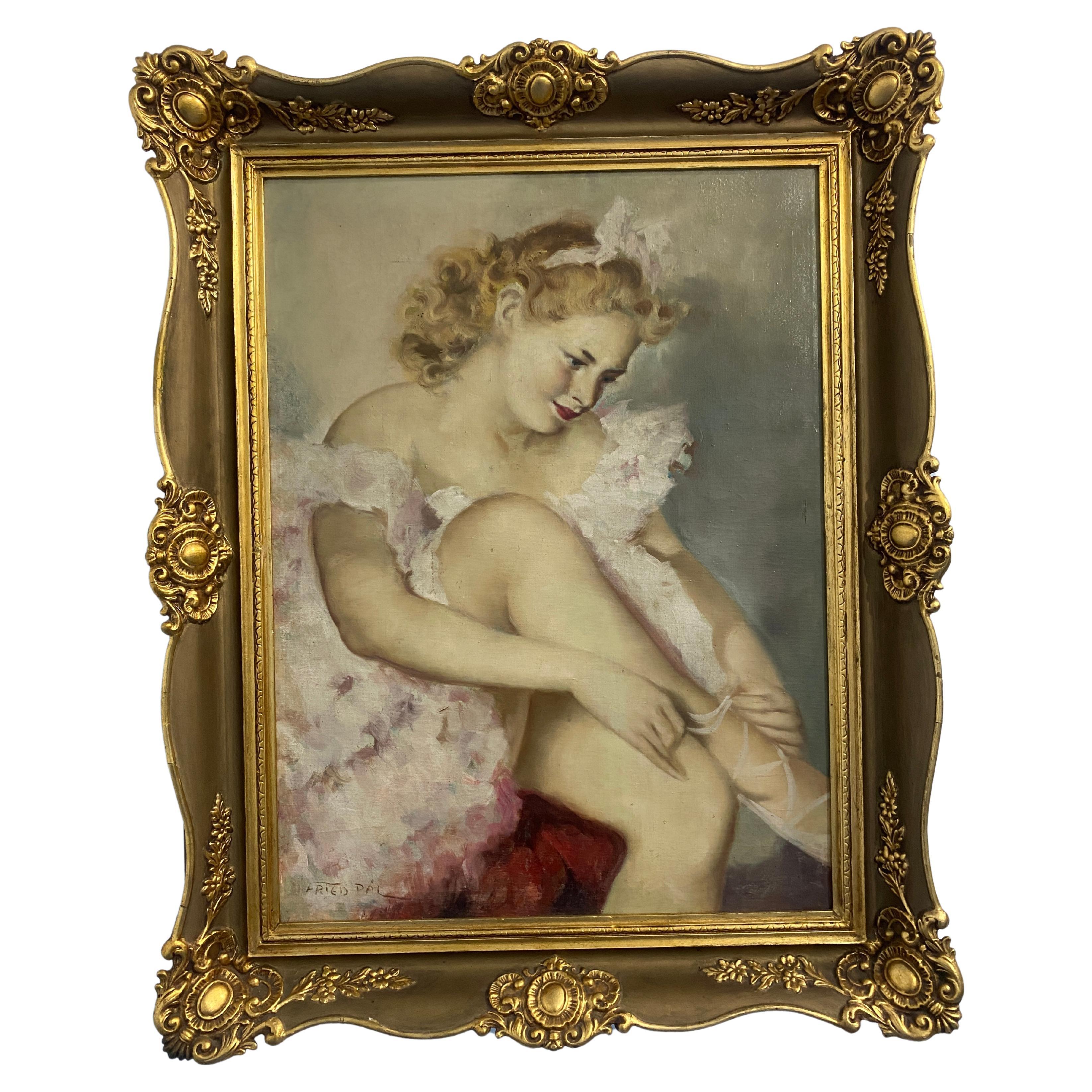 Antique oil painting "Ballerina" signed Pal Fried
