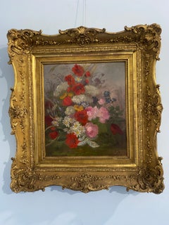 Peinture à l'huile ancienne 'Fleurs des champs' signée, Seconde moitié du 19ème siècle, France