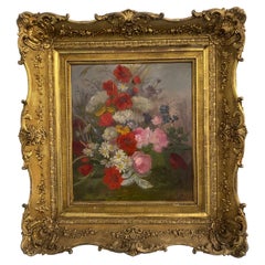 Peinture à l'huile ancienne 'Fleurs des champs' signée, Seconde moitié du 19ème siècle, France