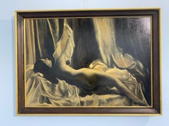 Antico dipinto a olio Francese Art Deco "Nudo Femminile" firmato Chavarot