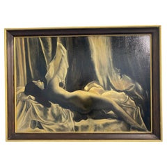 Antique French Art Deco oil painting "Female Nude" signed Chavarot