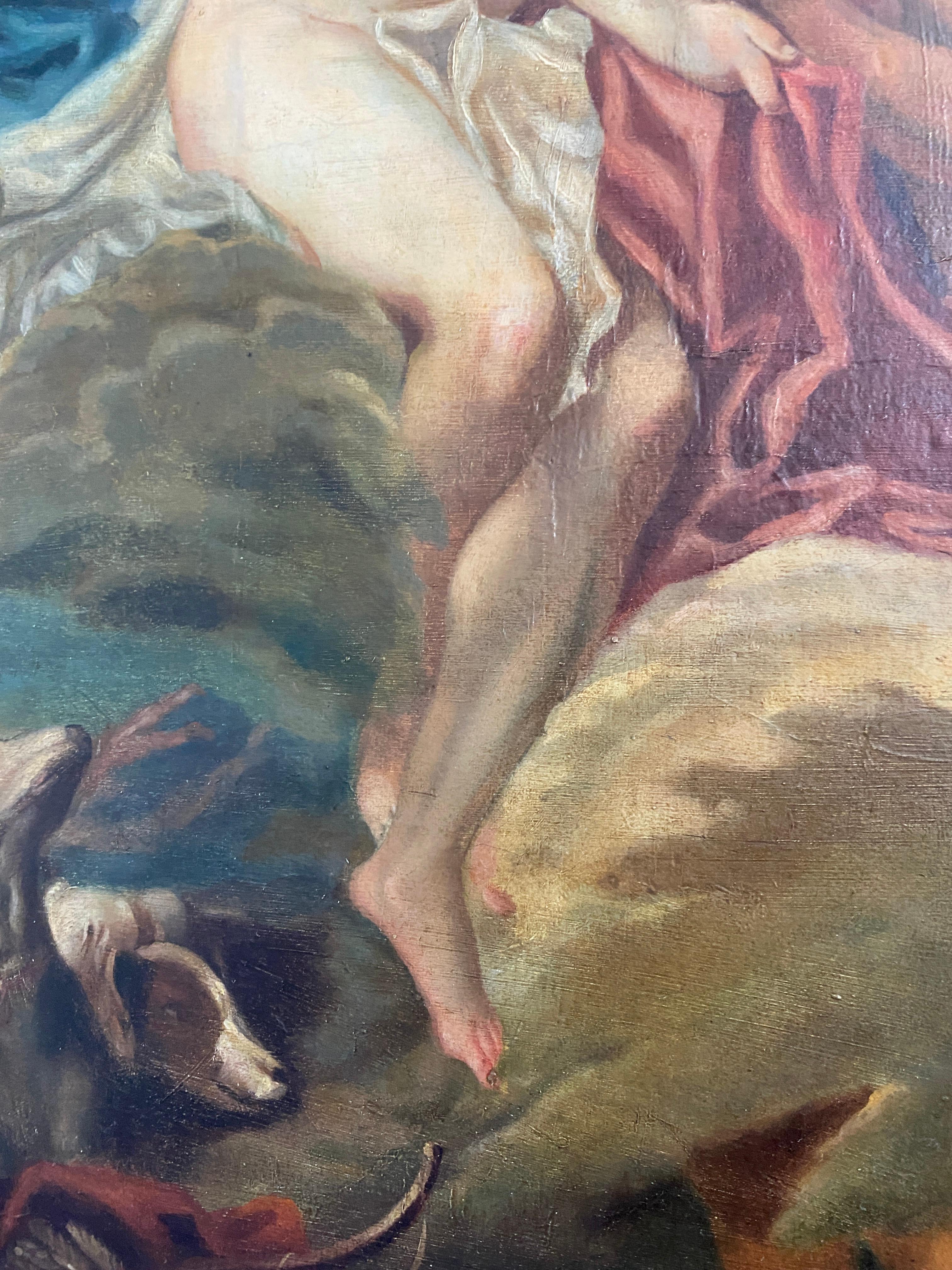 Antico dipinto a olio francese del secolo XVII 