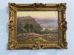 Ancienne peinture à l'huile française 'Paysage avec bruyère fleurie' par Gaston Anglade
