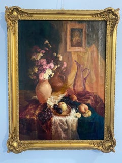 Antique oil painting "Still Life," signed, France, early 1900s