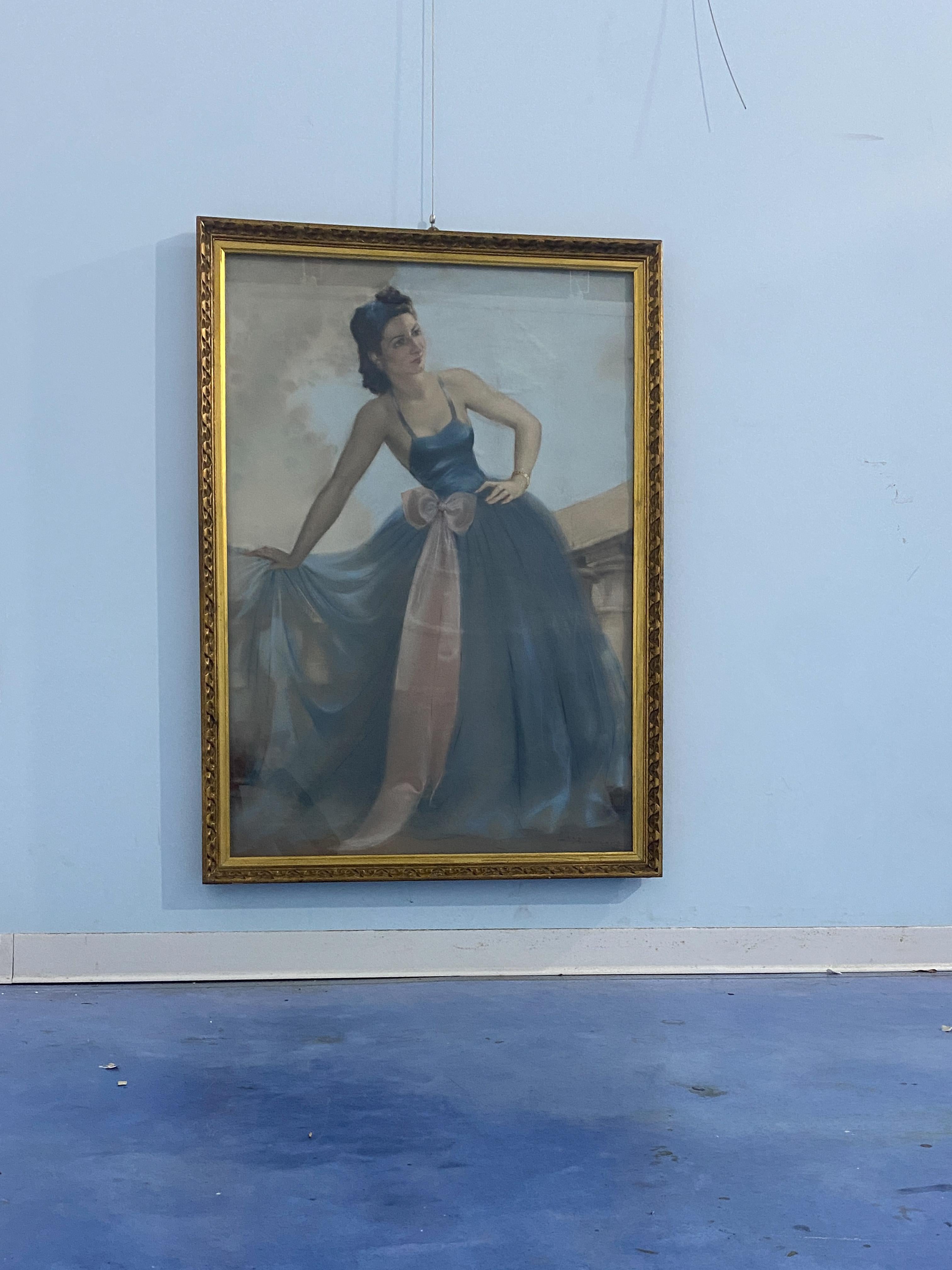 Antique French pastel painting from the 1930s 