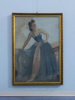 Antique French pastel painting from the 1930s "Young Woman" signed