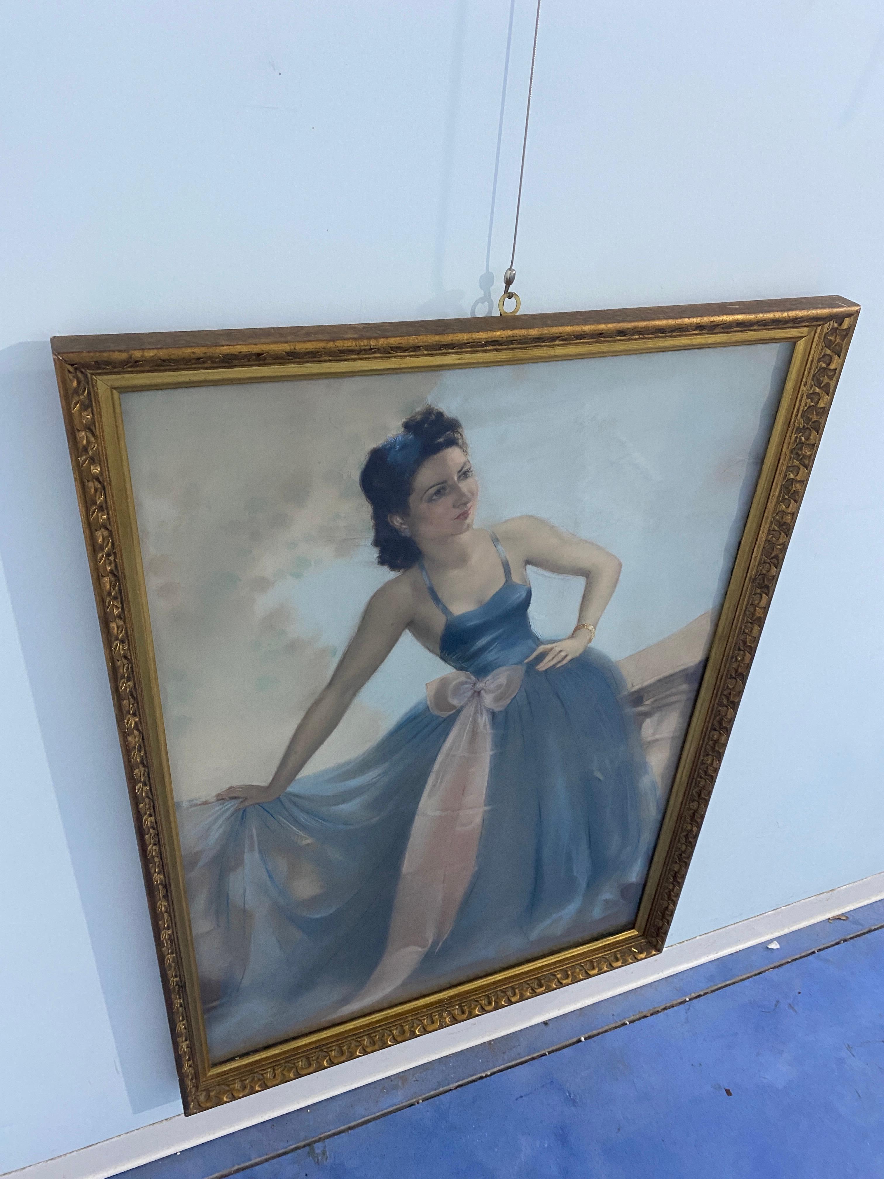 Mid-20th Century Antique French pastel painting from the 1930s 