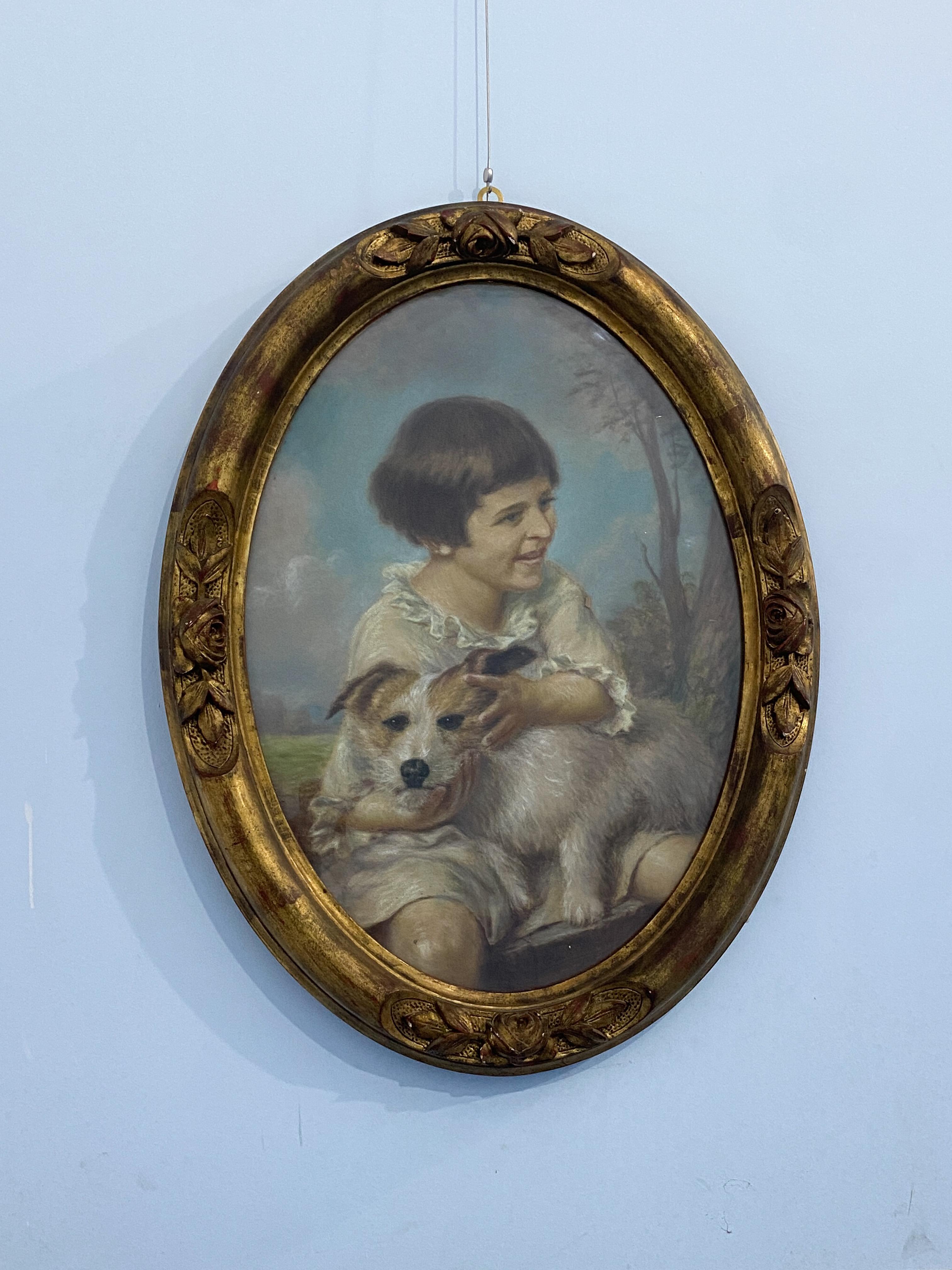 Antique French pastel painting from 1925 depicting 