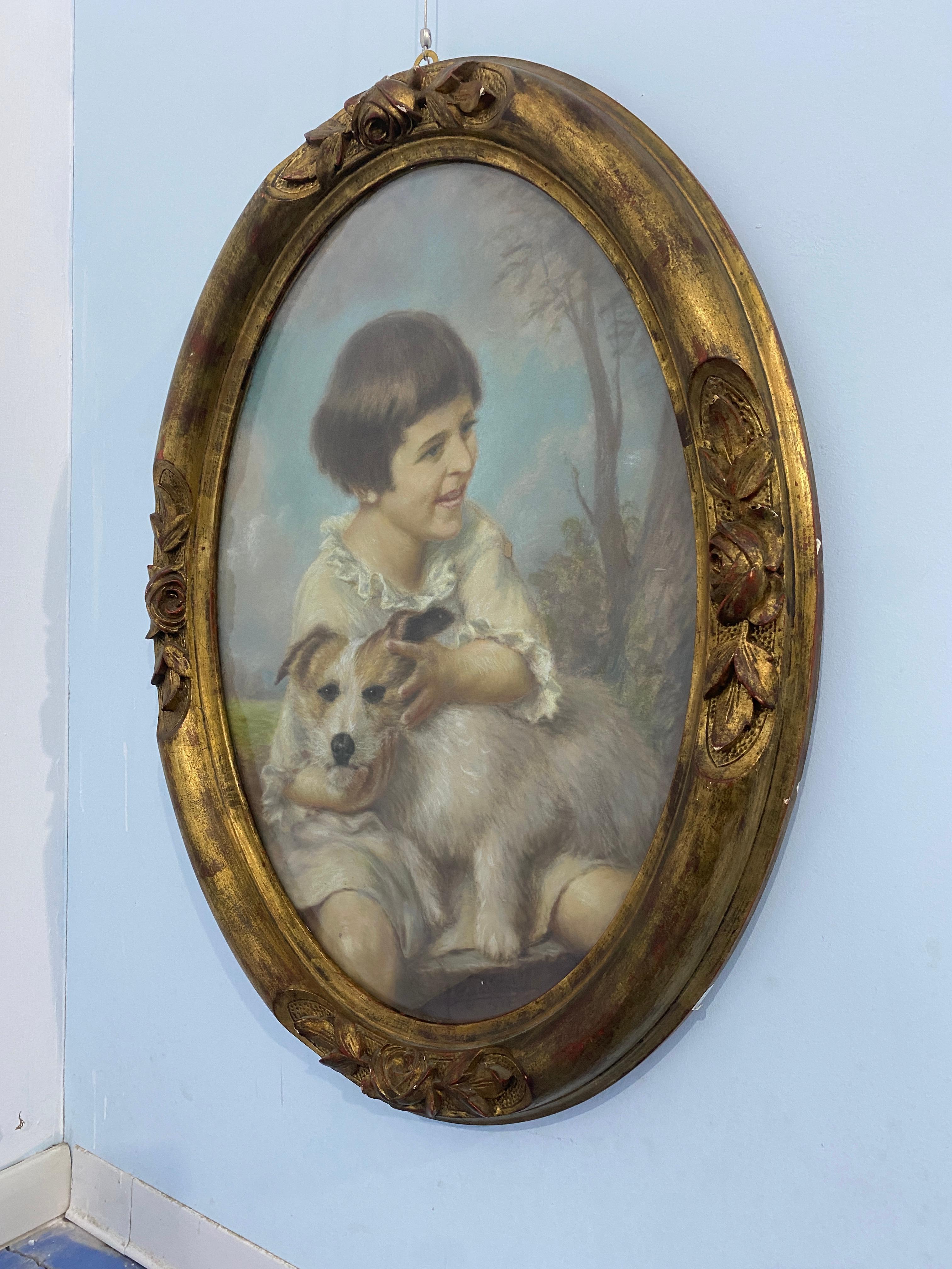 Early 20th Century Antique French pastel painting 