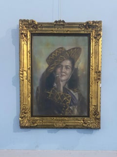 Antiguo cuadro al pastel italiano "Retrato de mujer" Italia , firmado, 1963