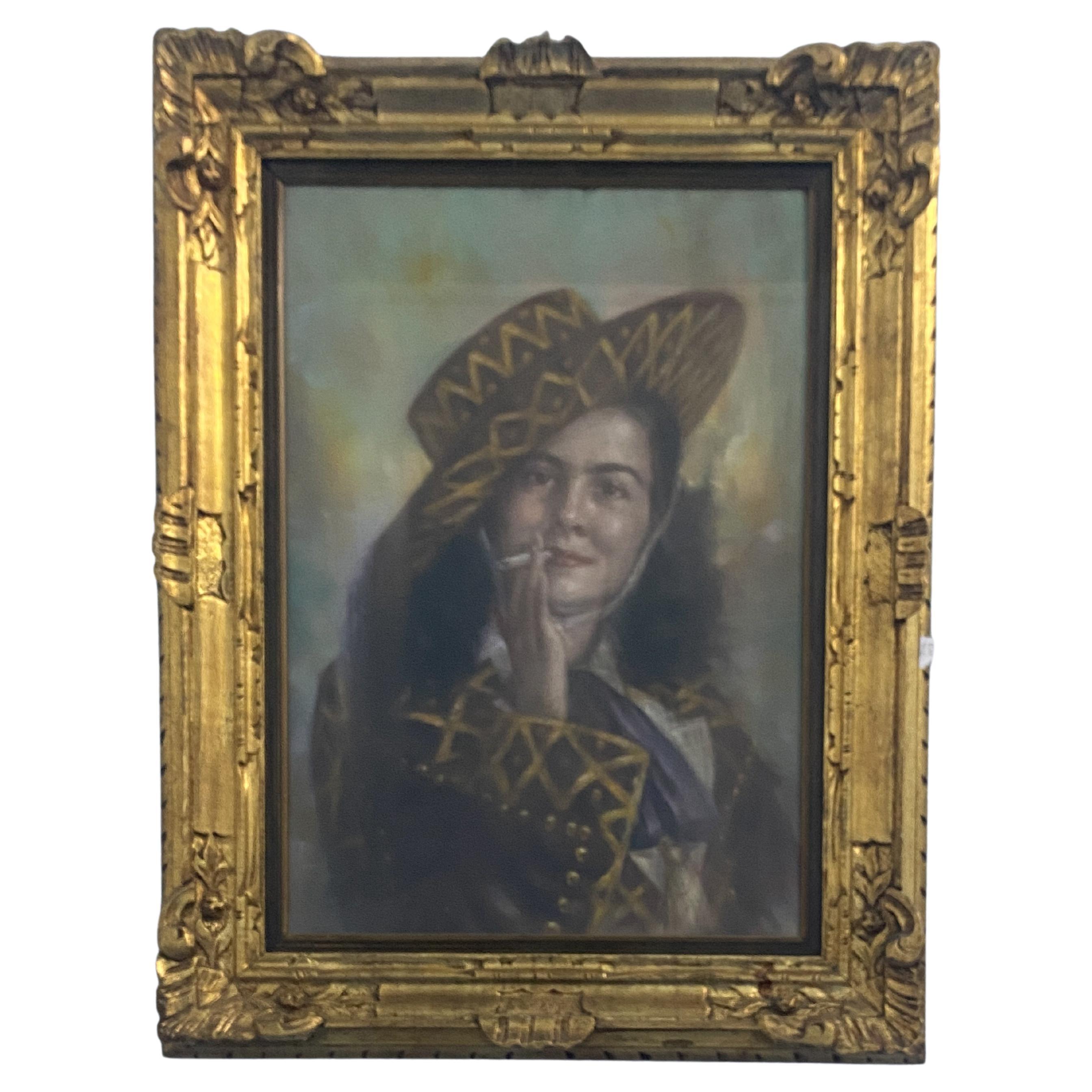 Antique Italian pastel painting "Portrait of a Woman" Italy , signed, 1963 For Sale