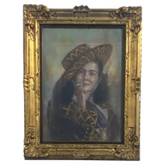Vintage Italian pastel painting "Portrait of a Woman" Italy , signed, 1963