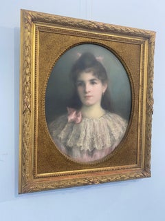 Antique pastel painting "Portrait of a little girl" signed, France 1899