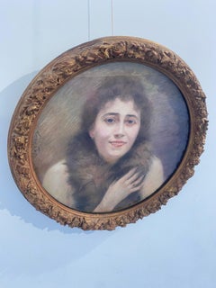 Antiguo cuadro al pastel 'retrato de mujer' firmado Dagnaux, Francia 1900