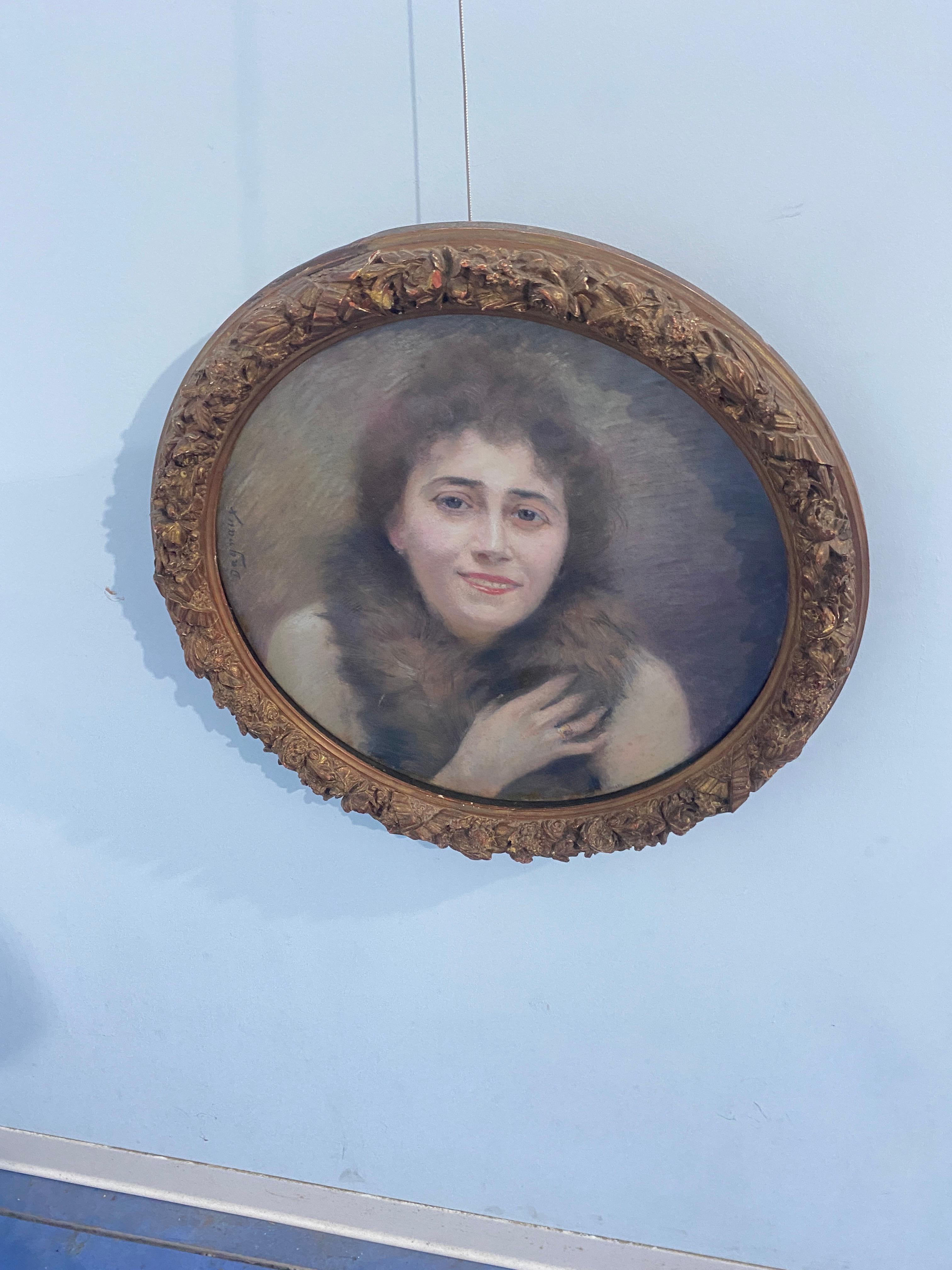 Belle Époque Peinture ancienne au pastel 'portrait de femme' signée Dagnaux, France 1900 en vente