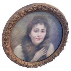 Antique pastel painting "portrait of a woman" signed Dagnaux, France 1900