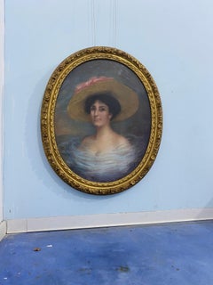 Antico dipinto francese a pastello "Ritratto di donna", firmato , datato 1915