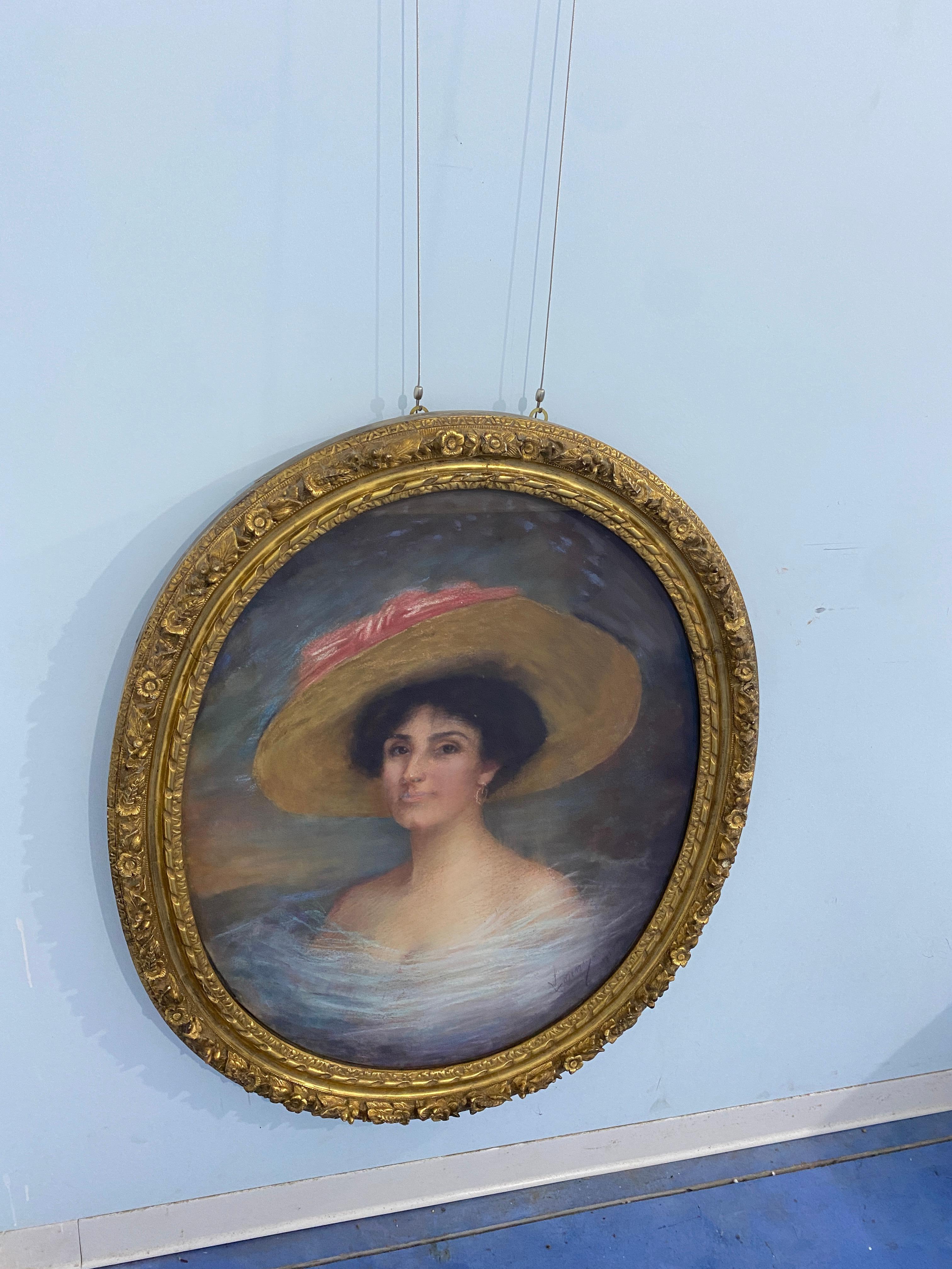 Antico dipinto francese a pastello „Ritratto di donna“, Firmato , datiert 1915 im Zustand „Gut“ im Angebot in Traversetolo, IT