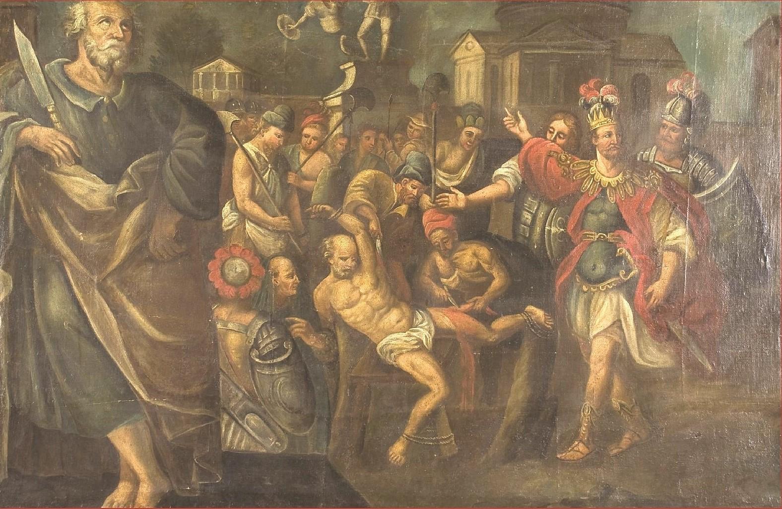 Antikes Gemälde Martyrium des Heiligen Bartholomäus aus dem 17 (Belgian) im Angebot