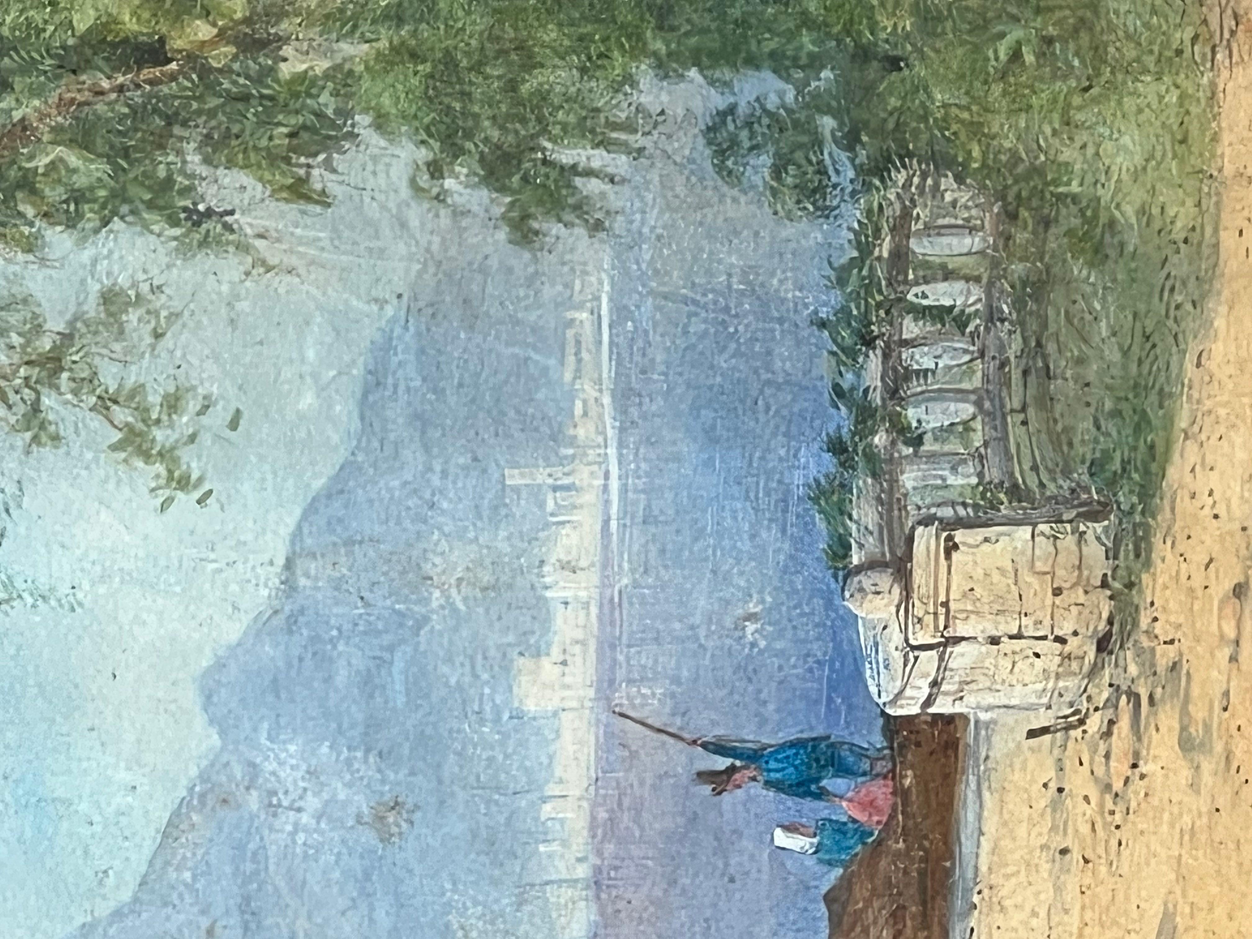 19th Century Antico Dipinto, Tempera Acquerellata, Paesaggio, Paesaggio Di Lago For Sale