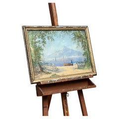 Le antico dipinto - tempera acquerellata - paesaggio di lago 