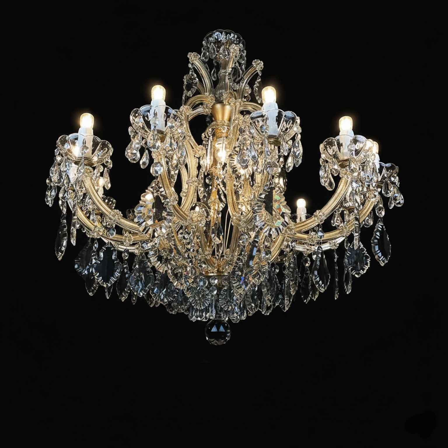 Italian Lustre italien ancien en cristal Maria Teresa à treize lumières, style années 1950 en vente