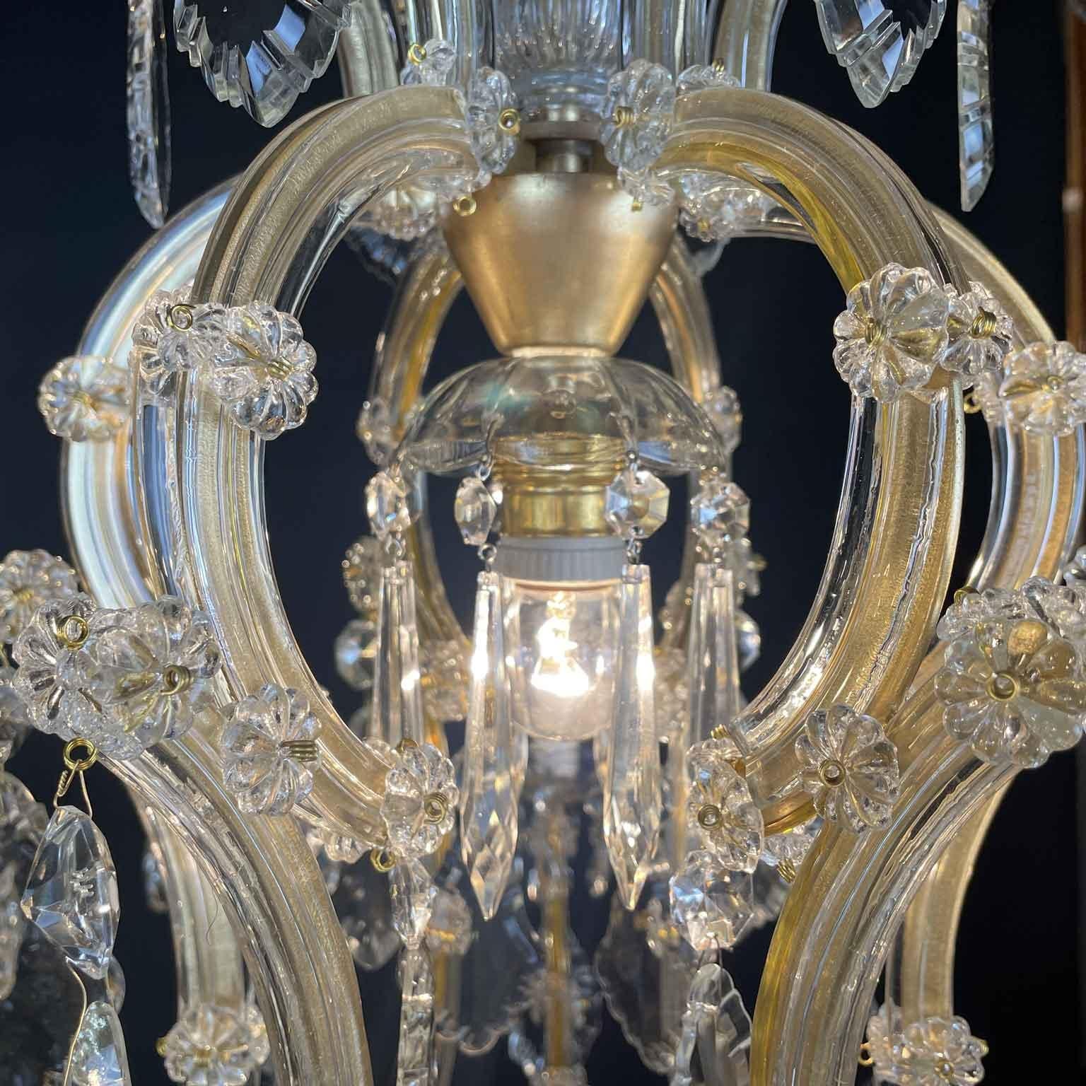 Cristal Lustre italien ancien en cristal Maria Teresa à treize lumières, style années 1950 en vente