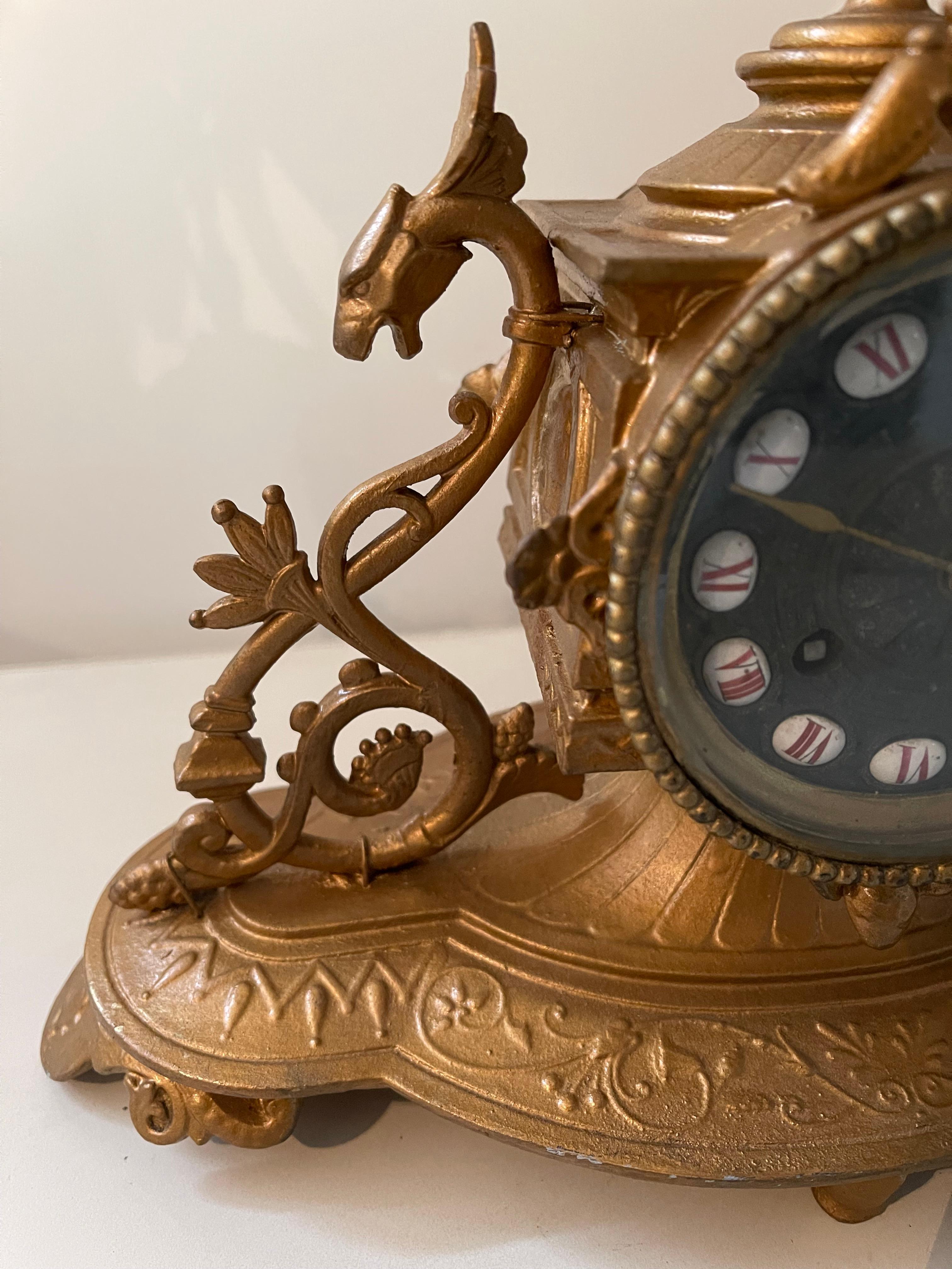 Other Antique Bronze Angel Table Clock For Sale