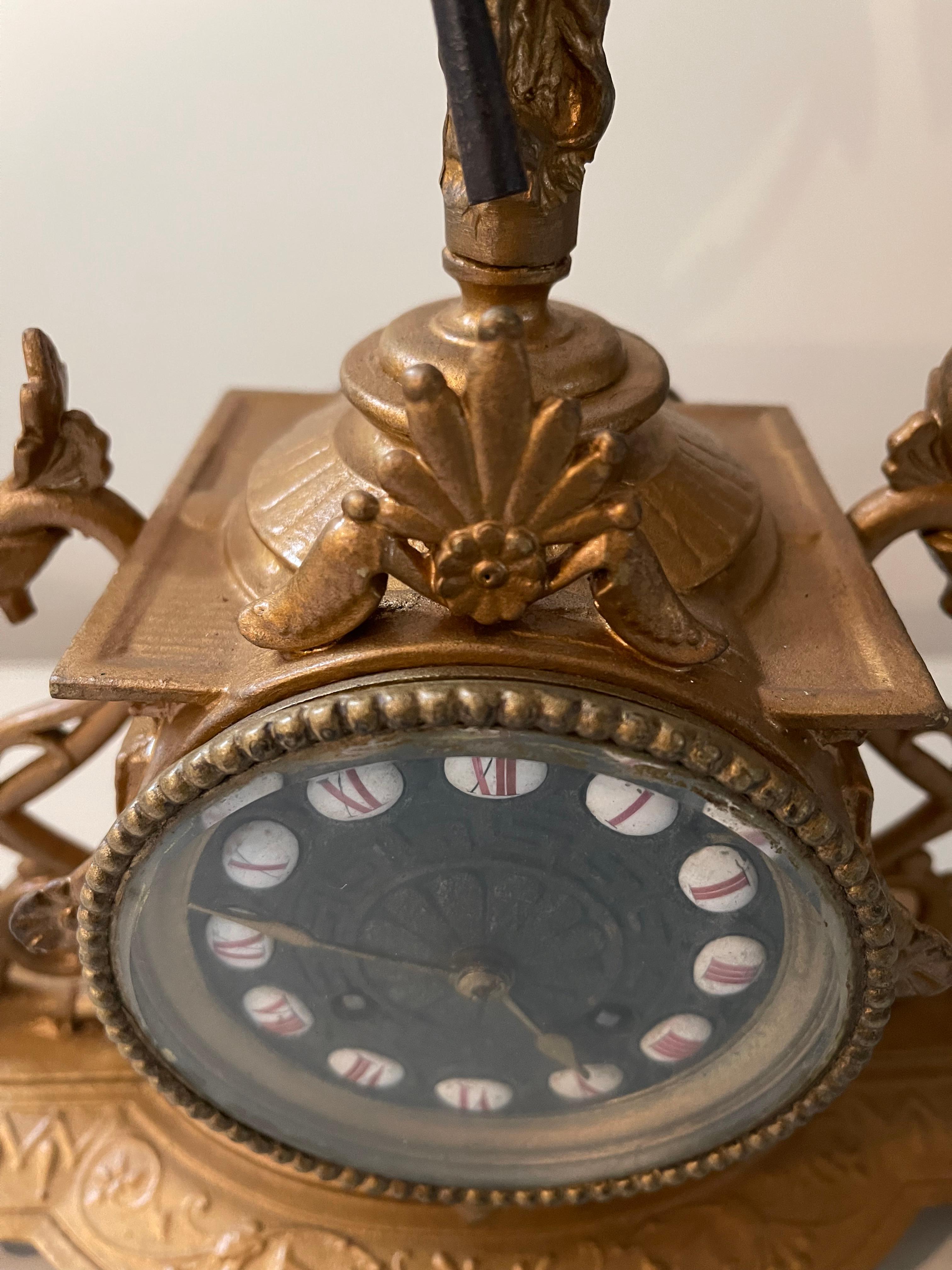 Other Antique Bronze Angel Table Clock For Sale