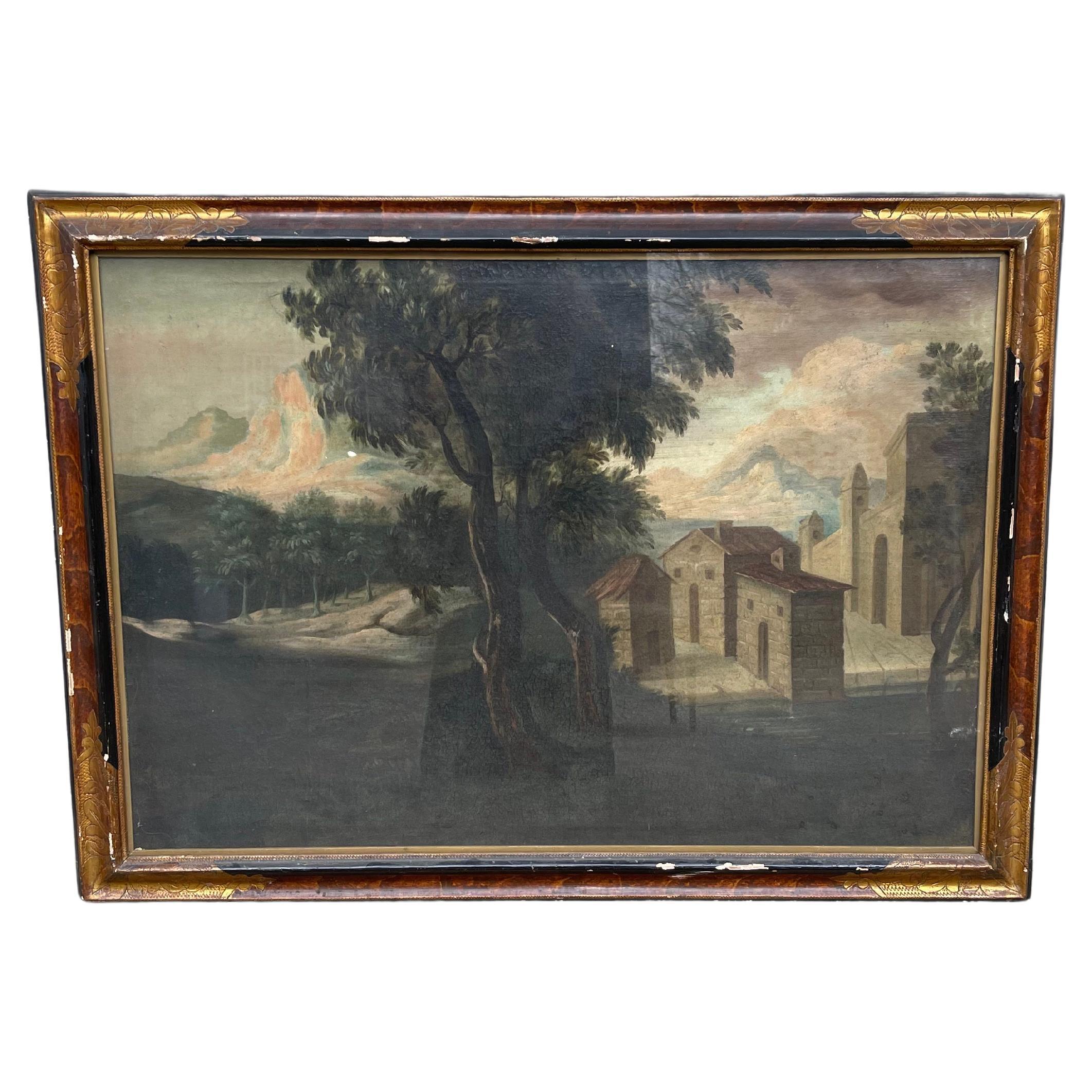 antico paesaggio -  scuola romana -  olio su tela - fine 18 secolo - dipinto For Sale