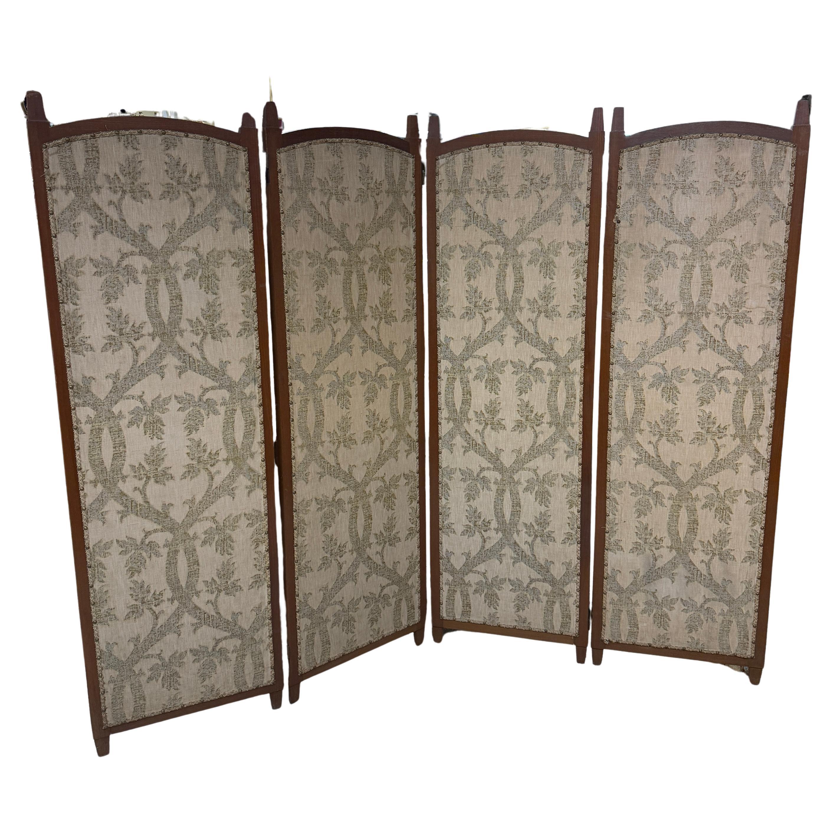 Antique Italian floral fabric screen in 1930s Folk Art style For Sale