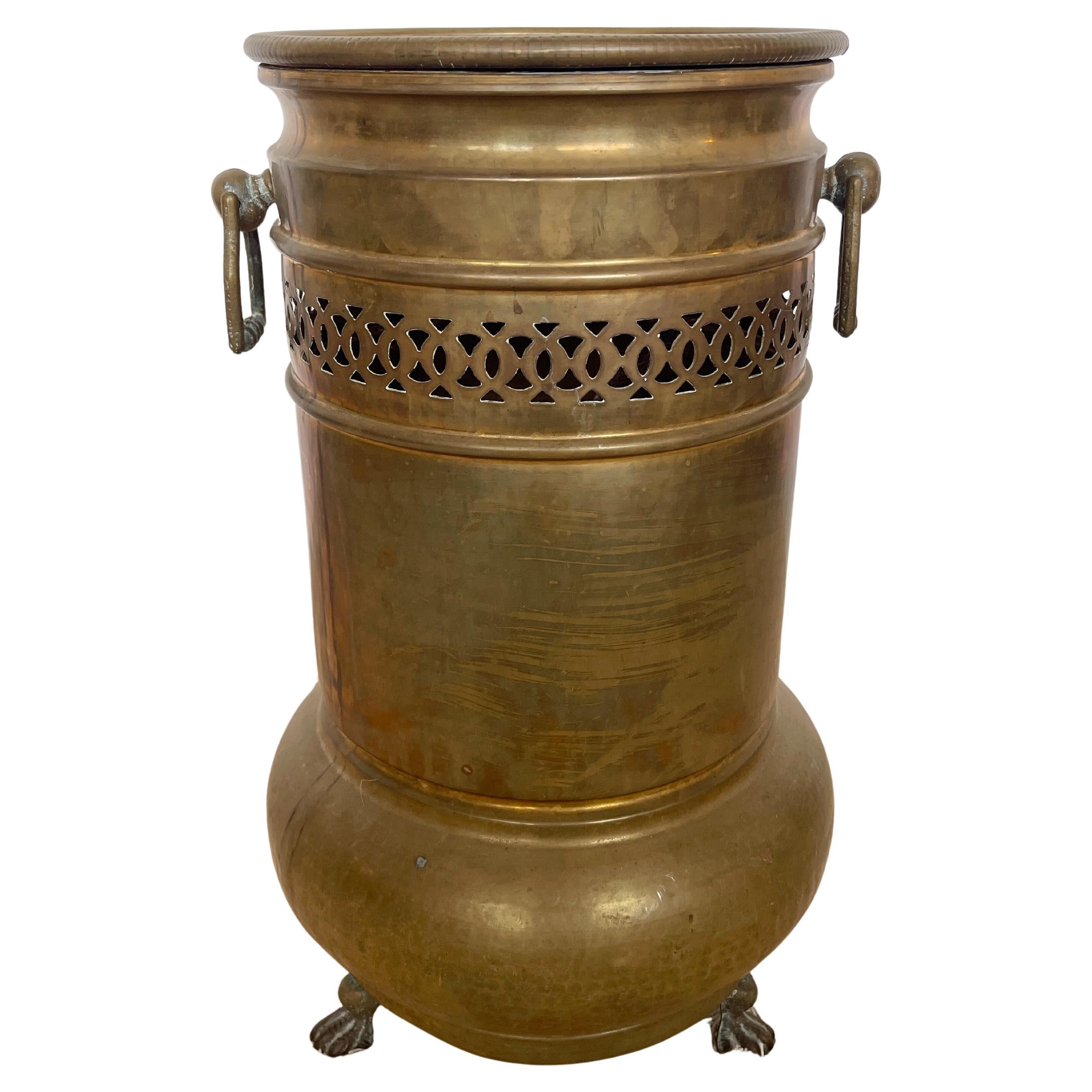 Antique 20th century Italian brass and copper umbrella stand For Sale