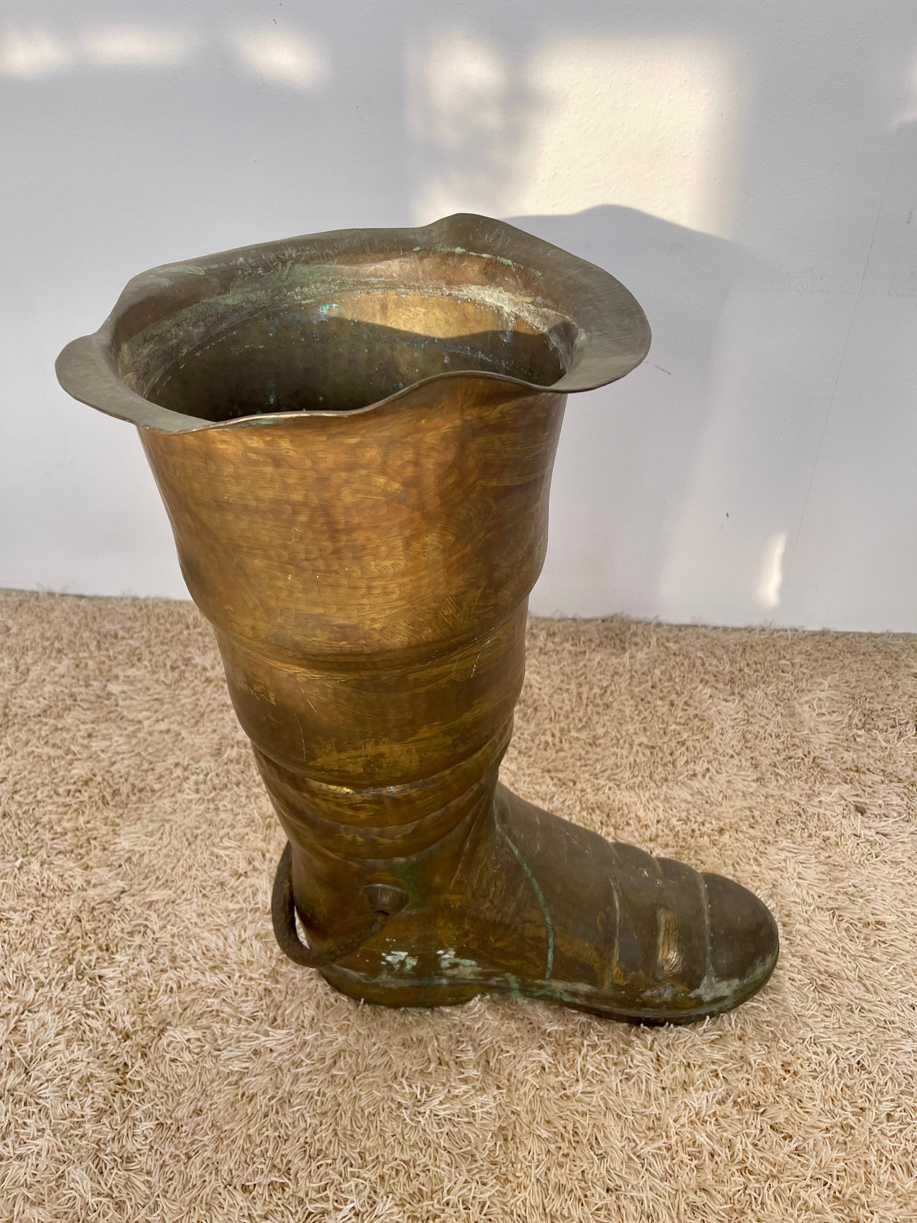 Folk Art Antique 19th century vintage bota style brass umbrella stand For Sale