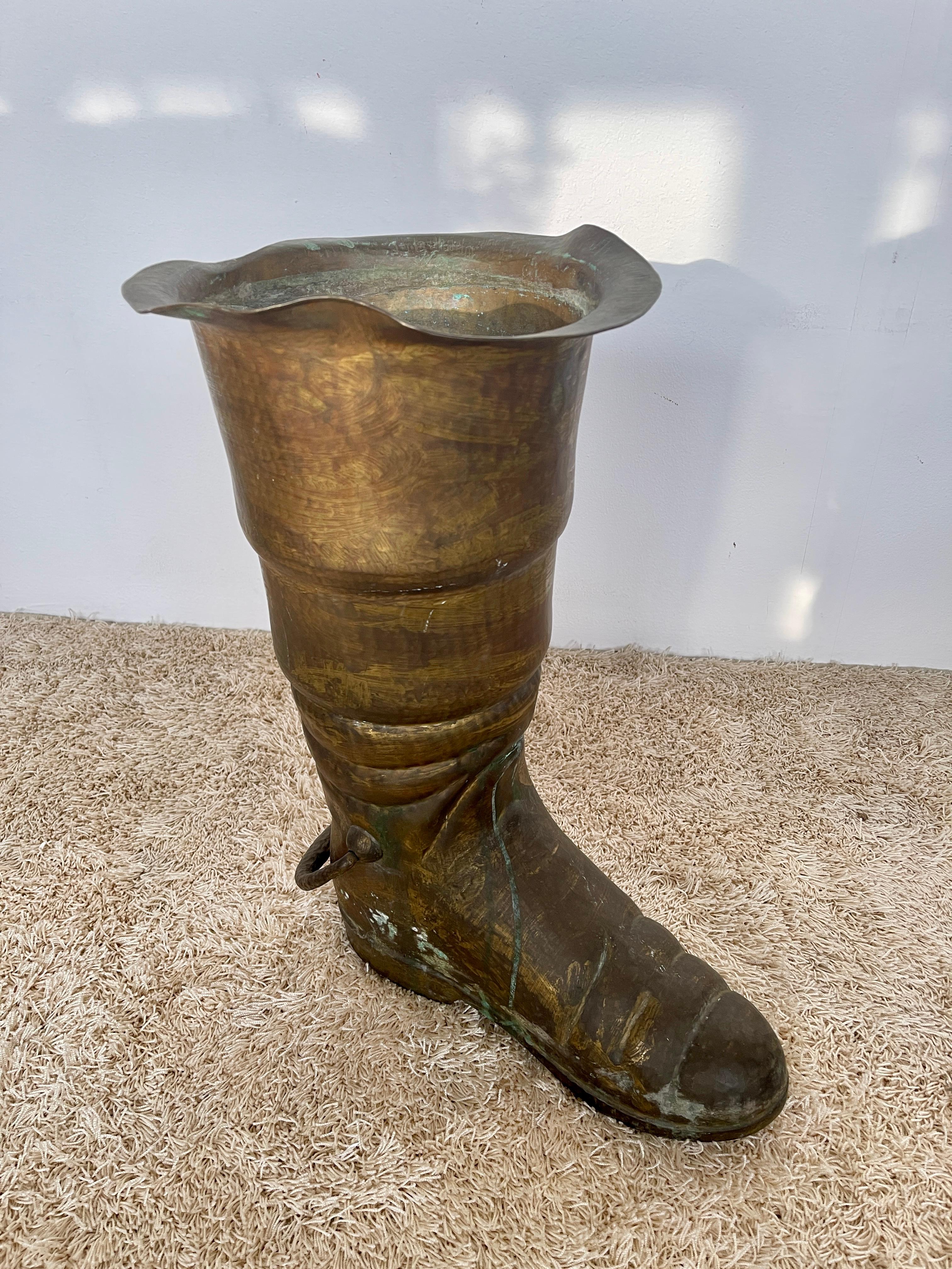 Italian Antique 19th century vintage bota style brass umbrella stand For Sale