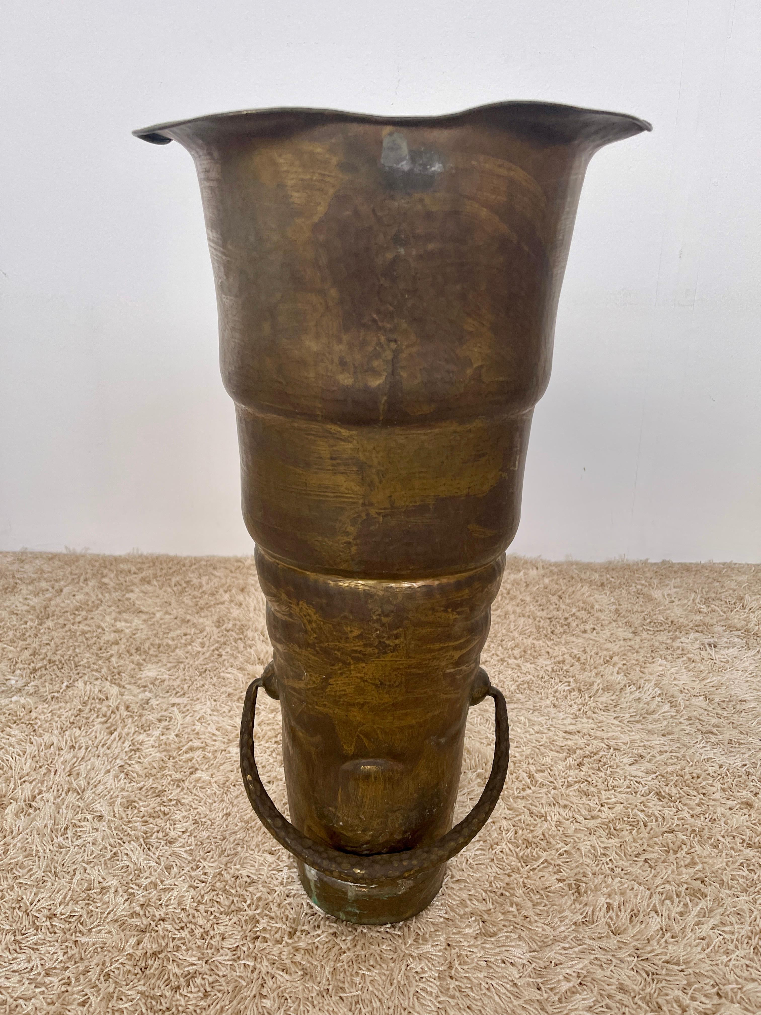 19th Century Antique 19th century vintage bota style brass umbrella stand For Sale