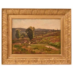 Antico Quadro Con Paesaggio Collinare Francese, Olio Su Tela , Inizio XX Secolo
