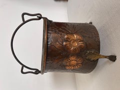 Antique copper ornamental bucket with floral decoration in relief 19th c