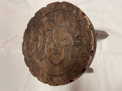 Antique round wooden stool in 1940s Italian brutalist style