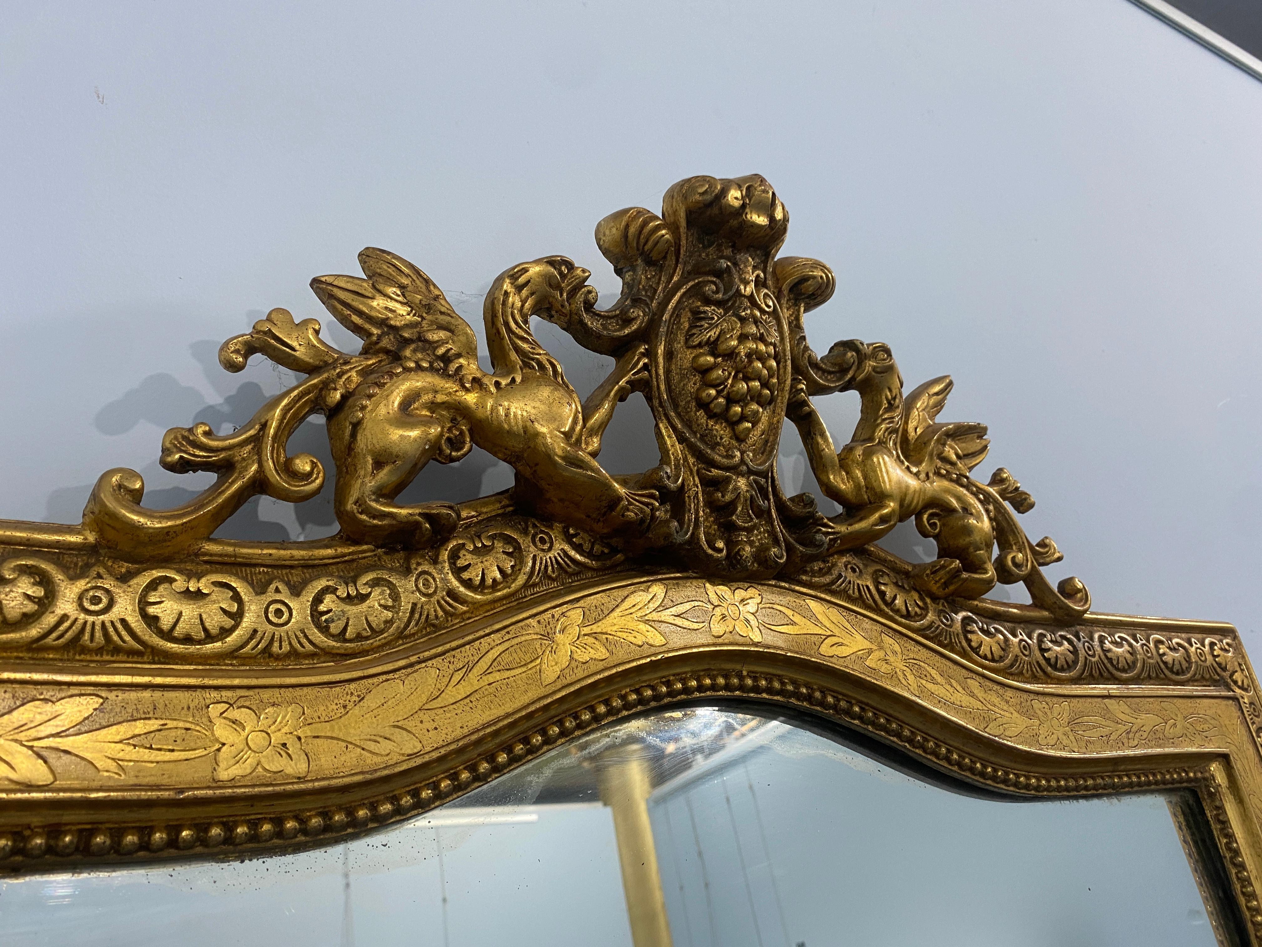 Antiker französischer vergoldeter Spiegel  blattgold mit Cimasa aus der Ära Louis Philippe im Angebot 6