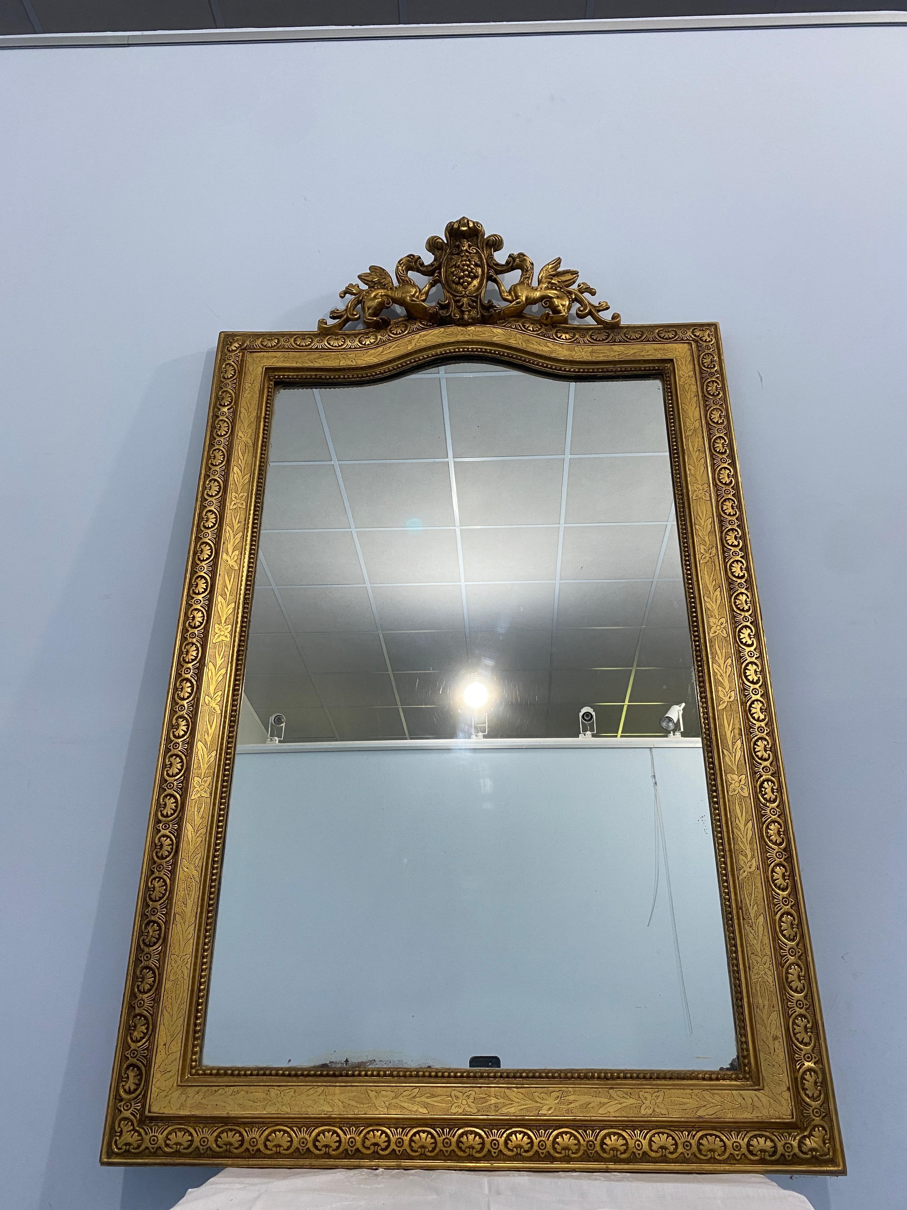 Gilt Antique French gilt mirror  gold leaf with Louis Philippe era selvedge For Sale