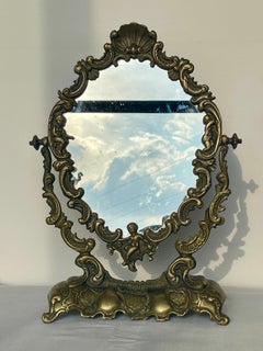 Antique French bronze mirror with angel 1930s