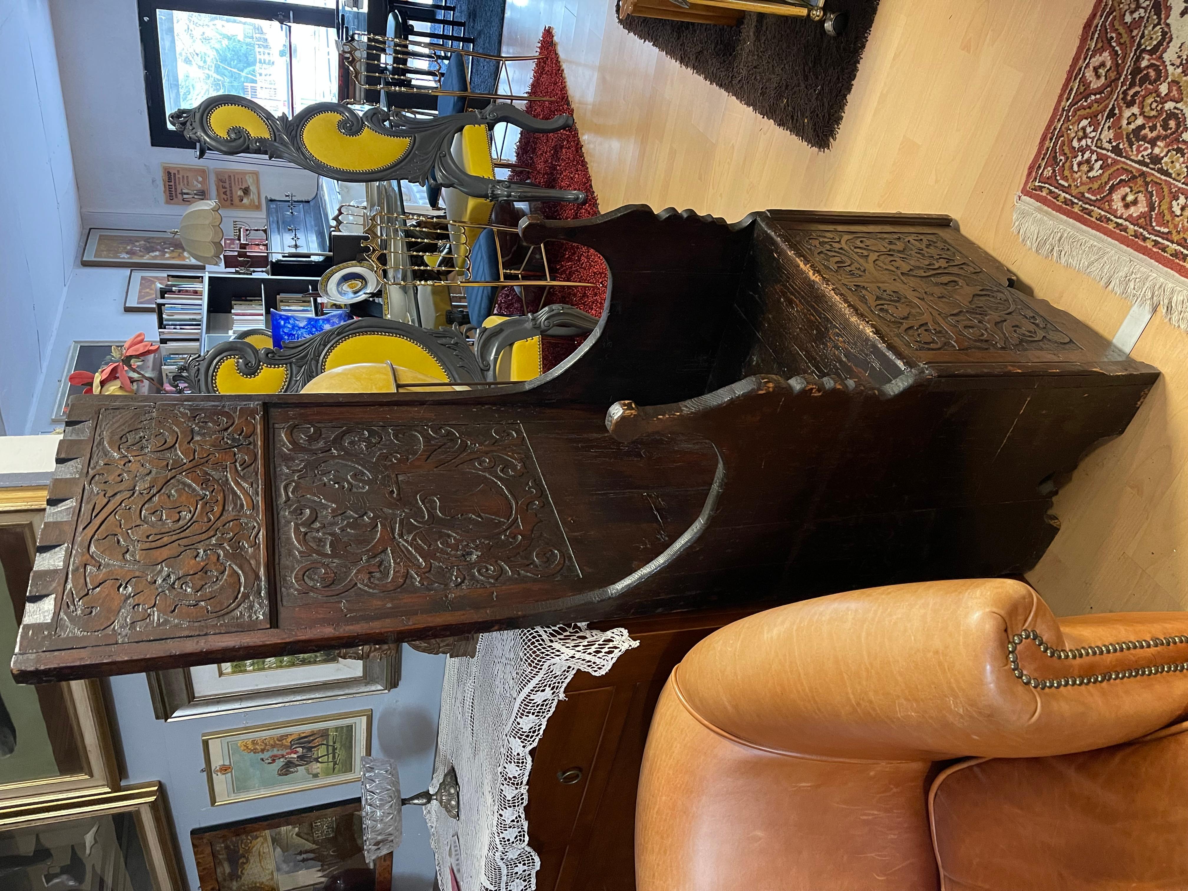 antique brutalist style carved wooden throne,  19thC