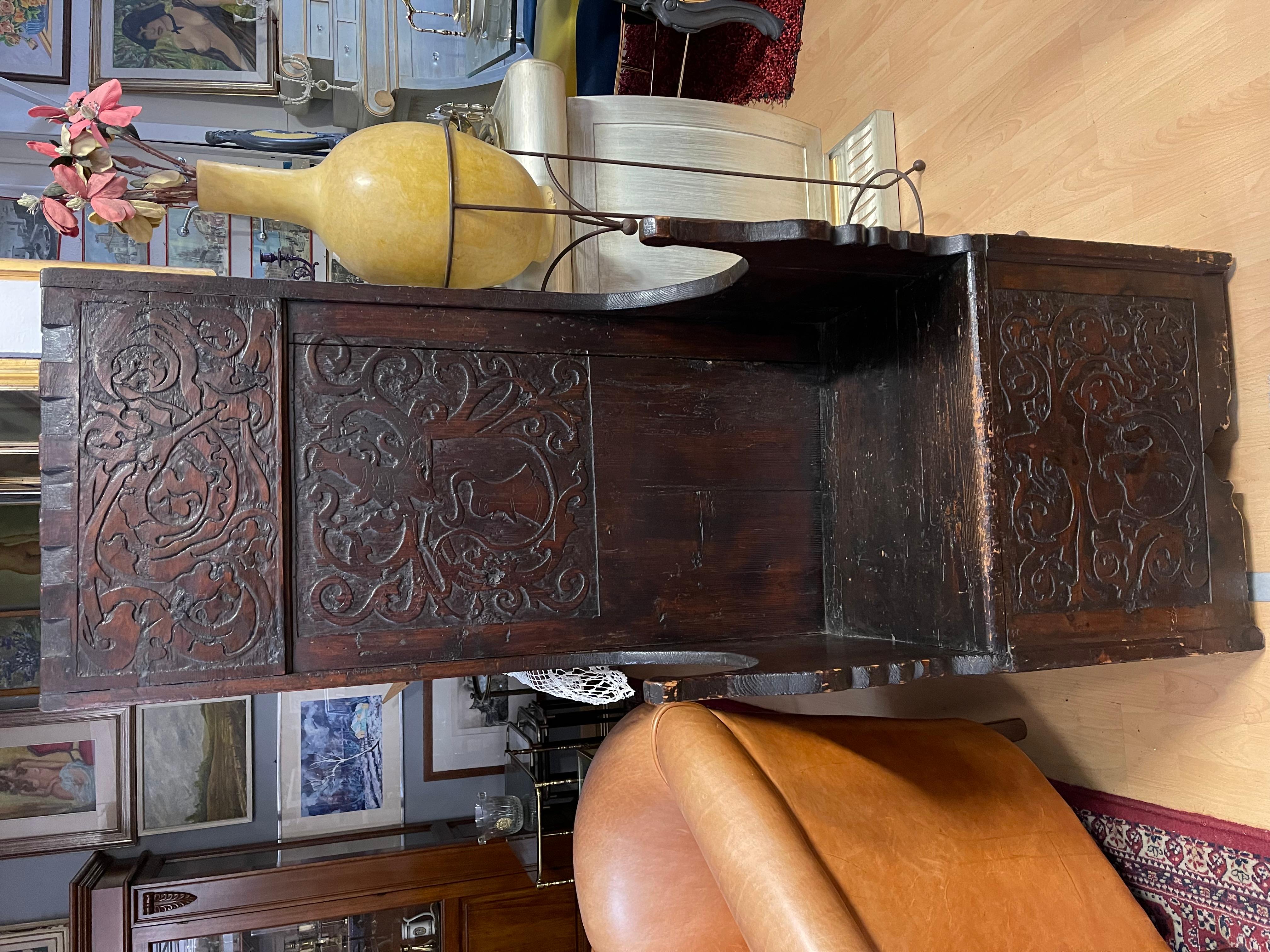 Hand-Crafted Antique brutalist style carved wooden throne,  19thC For Sale